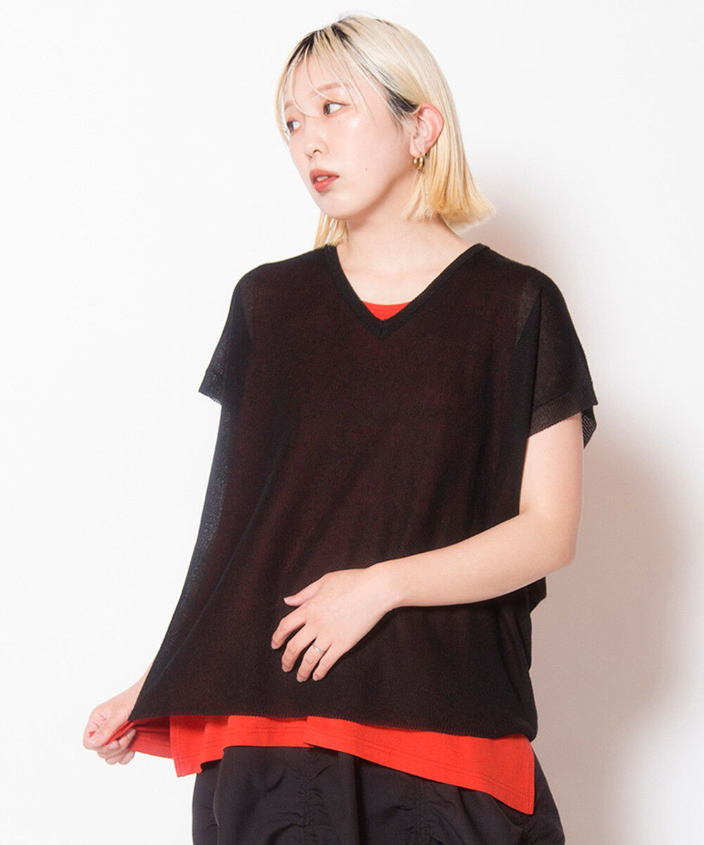  「シアーバックタックニットプルオーバー」|ニット・セーター|BLACK