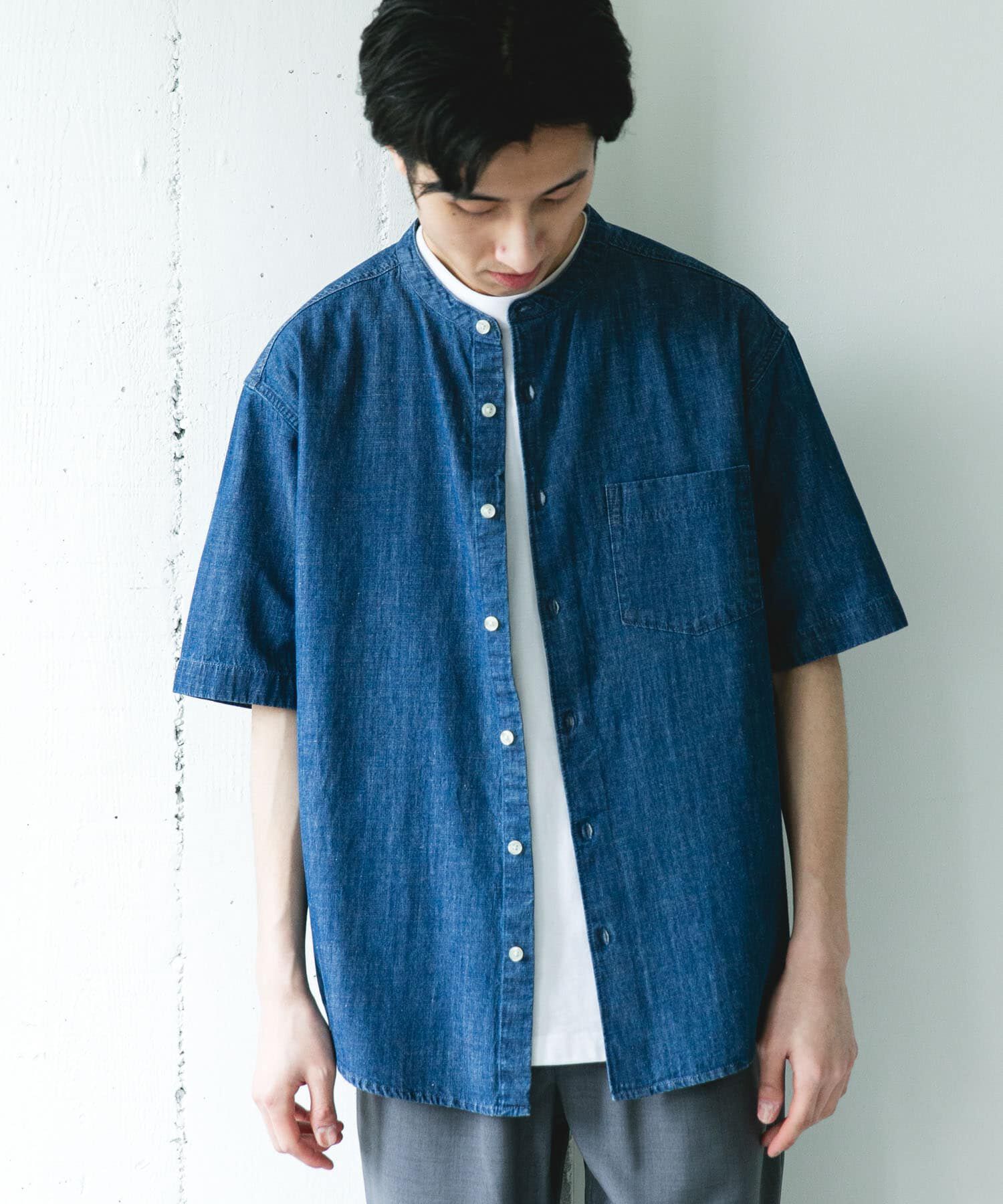 URBAN RESEARCH DOORS「リネンブレンド デニムバンドショートスリーブシャツ」|シャツ・ブラウス|