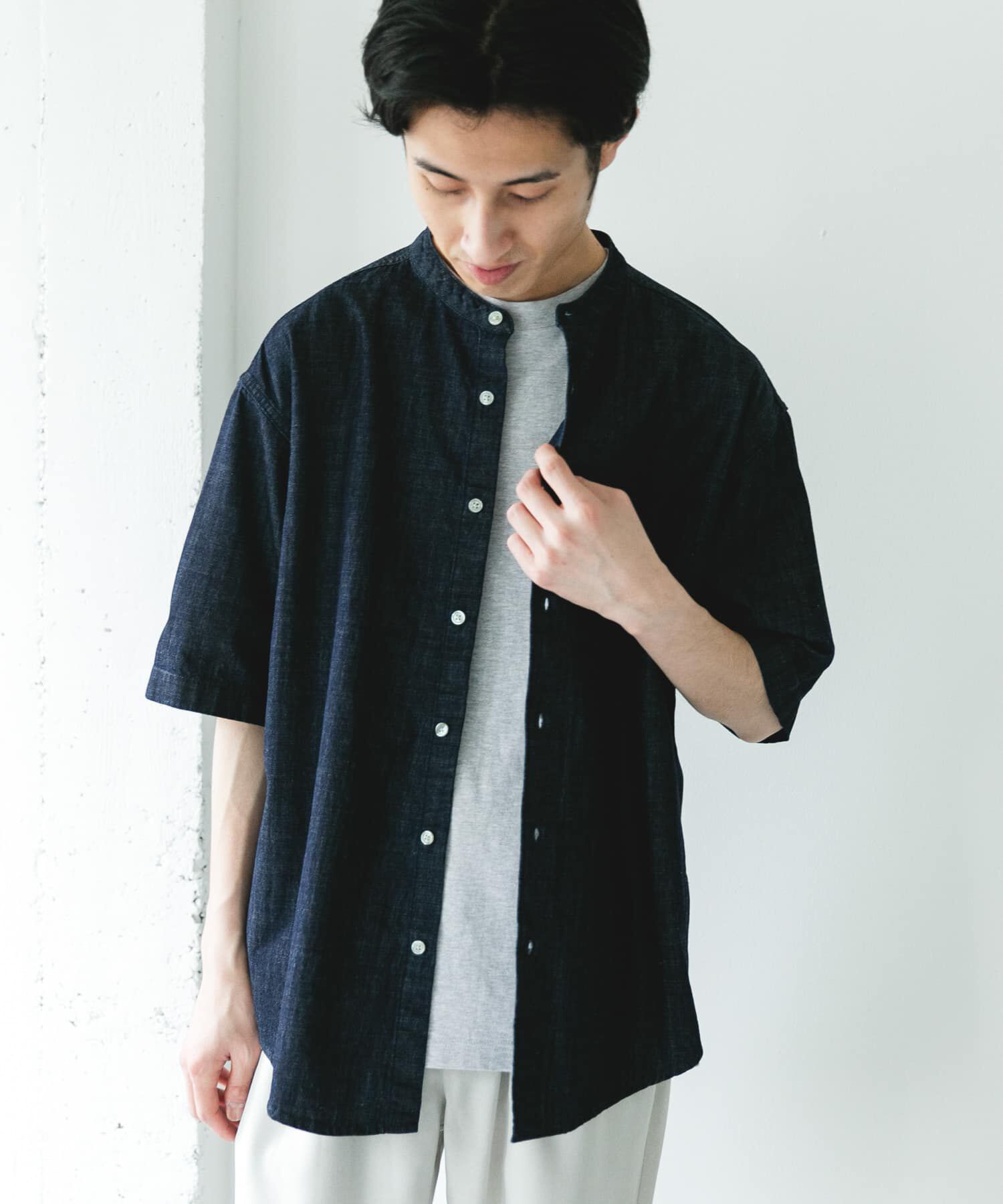 URBAN RESEARCH DOORS「リネンブレンド デニムバンドショートスリーブシャツ」|シャツ・ブラウス|
