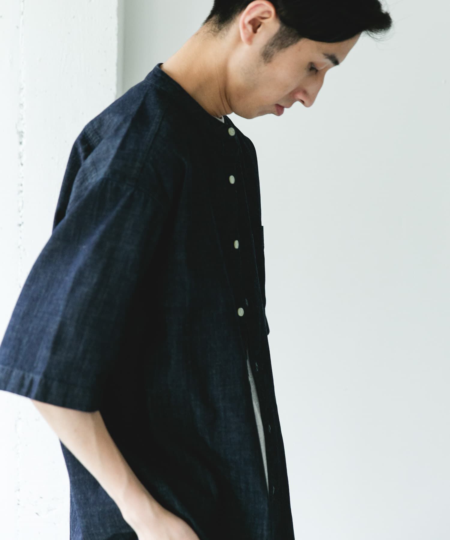 URBAN RESEARCH DOORS「リネンブレンド デニムバンドショートスリーブシャツ」|シャツ・ブラウス|