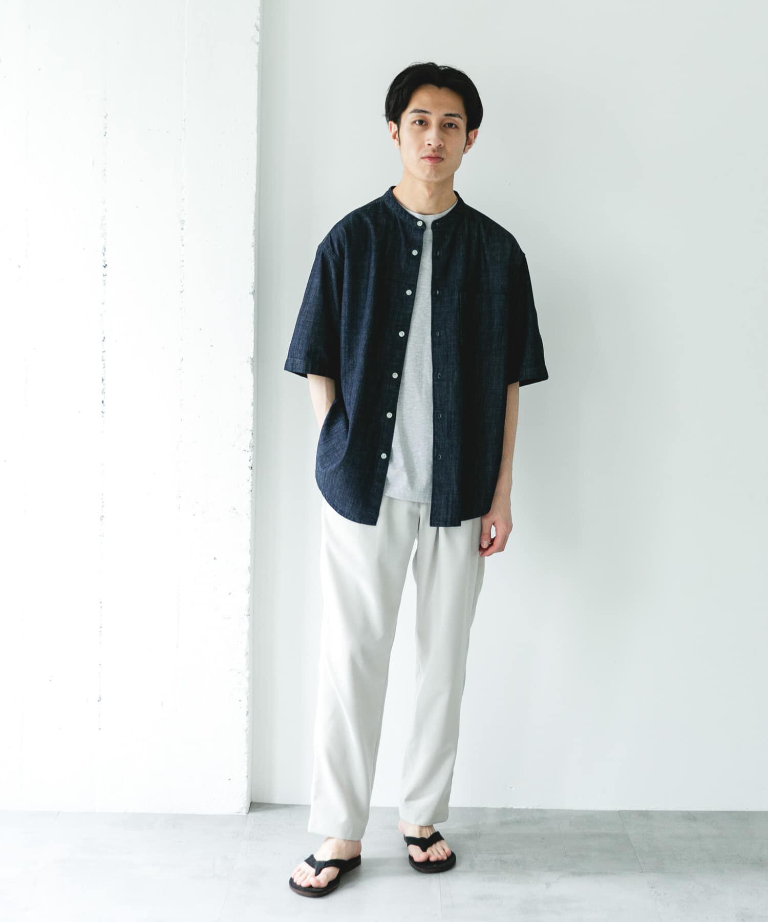 URBAN RESEARCH DOORS「リネンブレンド デニムバンドショートスリーブシャツ」|シャツ・ブラウス|