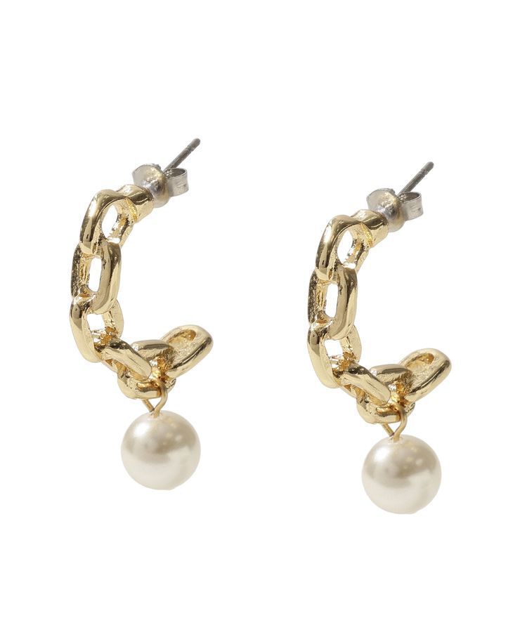 Green Parks「チェーン&times;パールピアス」|ピアス|Gold