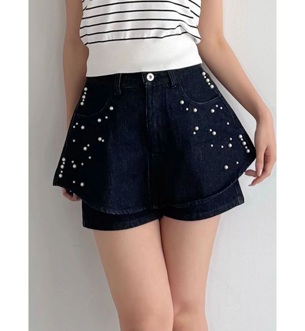 MERCURYDUO「パールデニムショートパンツ」|その他|インディゴ