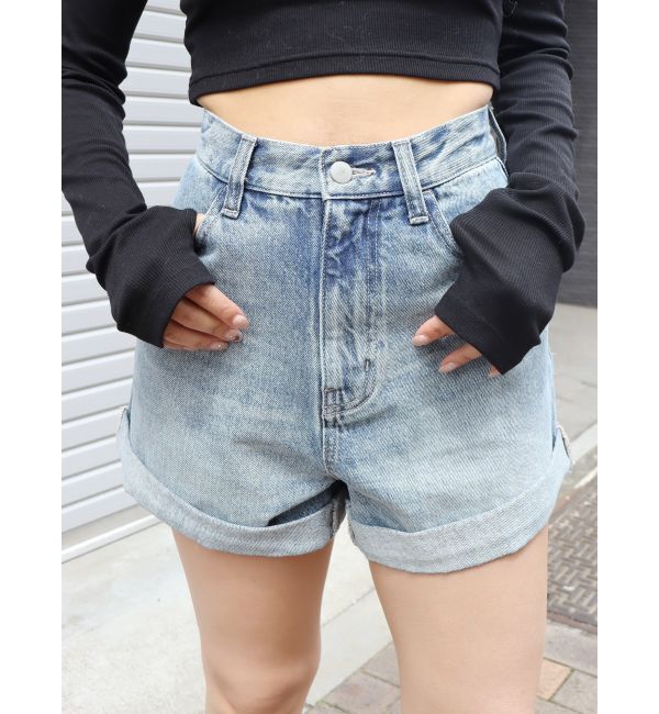 EVRIS「ロールアップデニムショートパンツ【セットアップ着用可能】」|デニム|アイスブルー