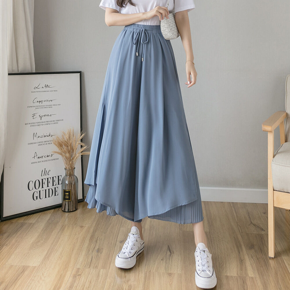 BACKYARD FAMILY「スカーチョ きれいめ 通販 プリーツスカート ワイドパンツ ガウチョパンツ シフォン ロング」|その他|ブルー1