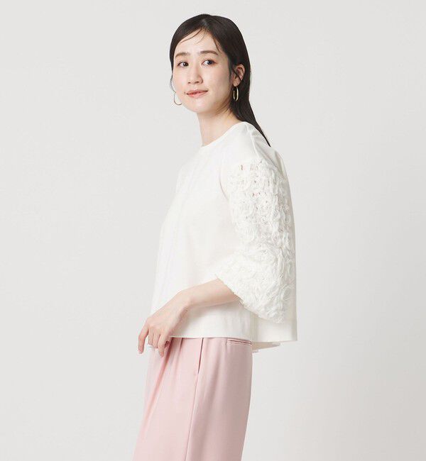 UNITED ARROWS「エンブロイダリーフラワー ショルダーコンビ カットソー」|Tシャツ・カットソー|