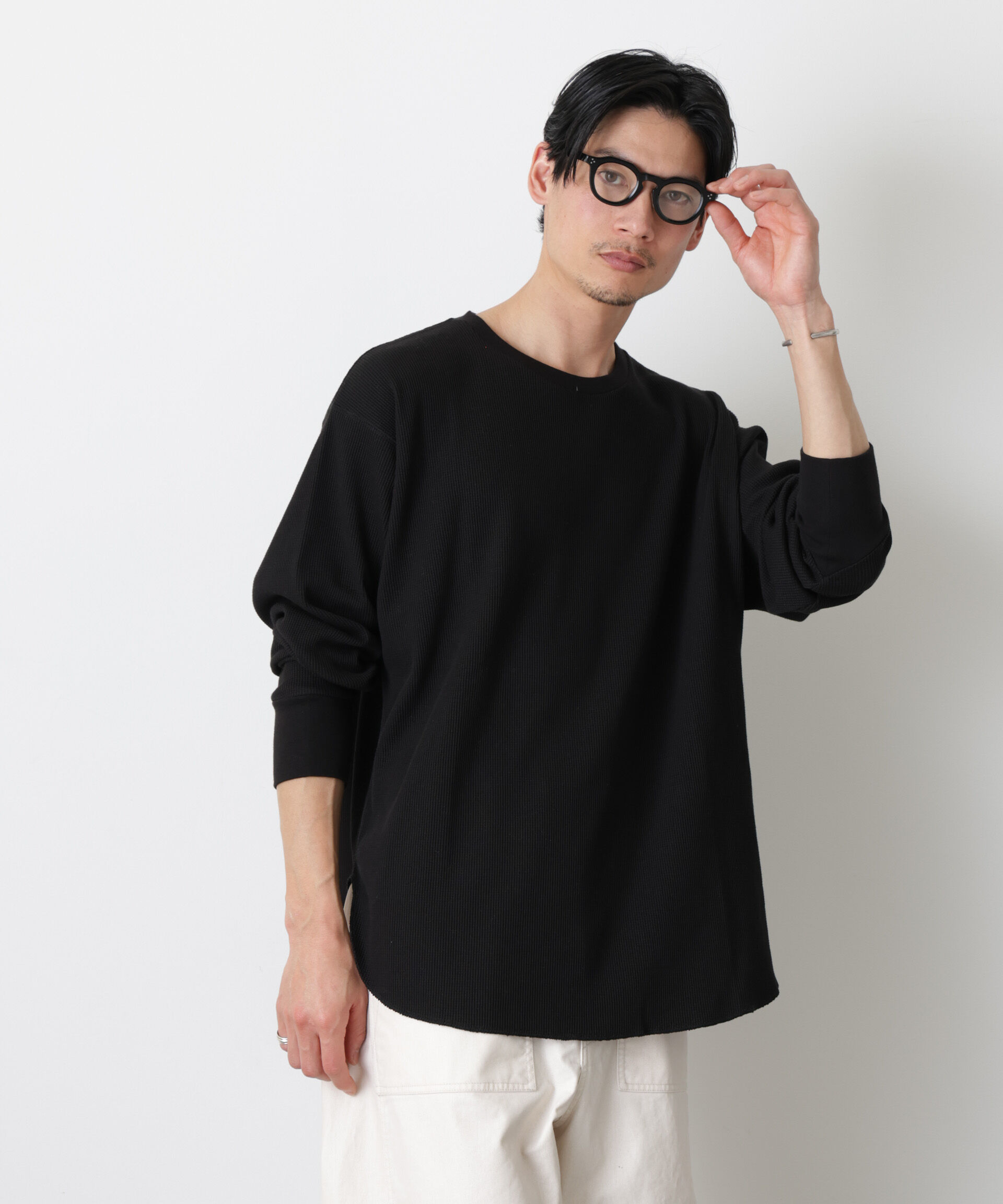 nano･universe「ミニワッフルクルーネックTシャツ 長袖」|Tシャツ・カットソー|