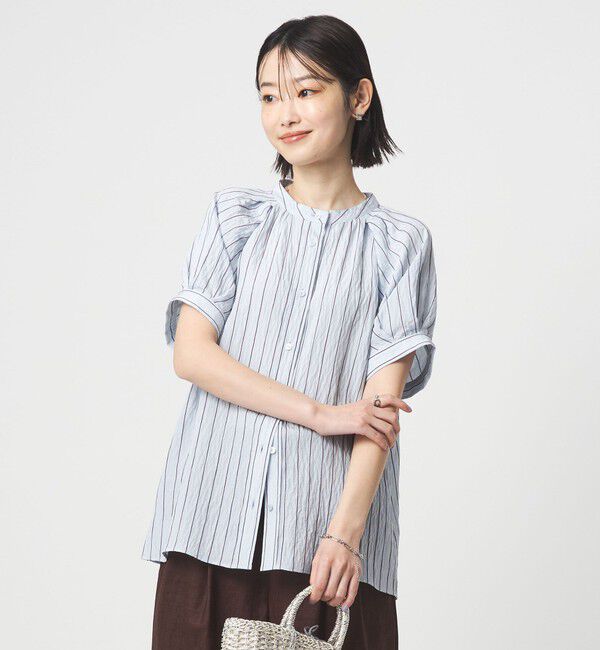 UNITED ARROWS green label relaxing「スタンド ストライプ ブラウス」|シャツ・ブラウス|LT.BLUE