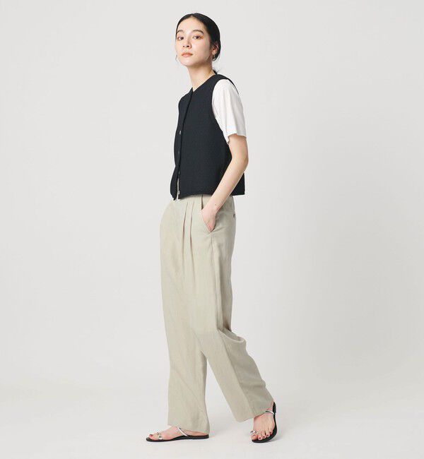 BEAUTY&YOUTH UNITED ARROWS「麻ブレンド バックゴム タック ワイドパンツ」|チノ|