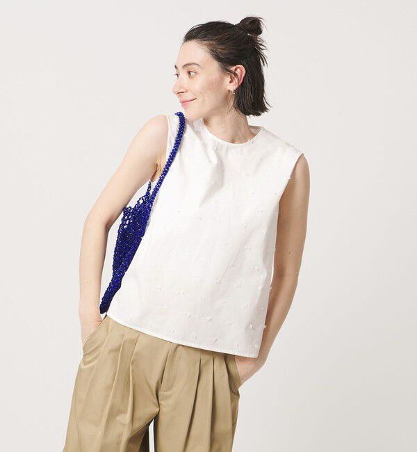 BEAUTY&YOUTH UNITED ARROWS「ドット ジャガード ノースリーブブラウス ウォッシャブル」|シャツ・ブラウス|WHITE