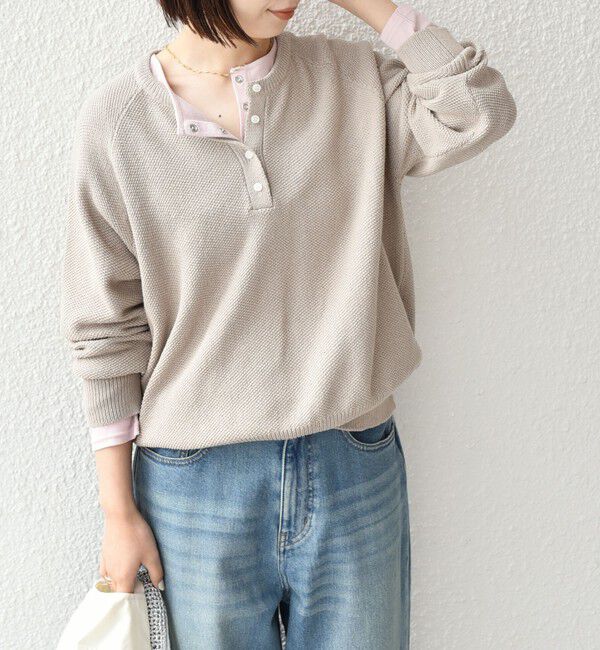 SHIPS Colors 「SHIPS Colors:〈手洗い可能〉ペーパー ライク ヘンリーネック 2WAY ニット◆」|ニット・セーター|