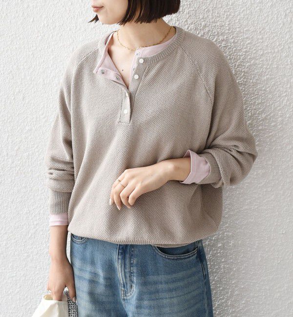 SHIPS Colors 「SHIPS Colors:〈手洗い可能〉ペーパー ライク ヘンリーネック 2WAY ニット◆」|ニット・セーター|