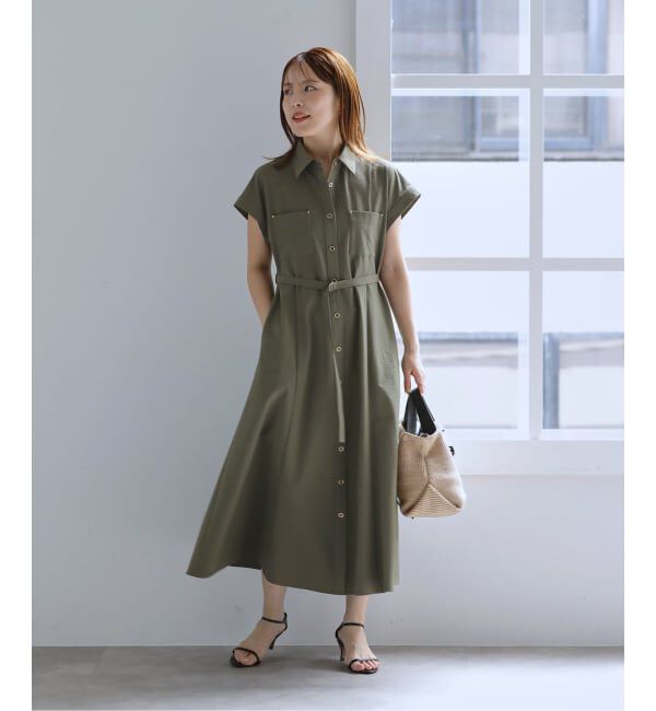  「《予約》【洗える】リベットシャツフレンチスリーブワンピース」|ワンピース|