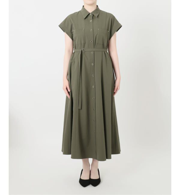  「《予約》【洗える】リベットシャツフレンチスリーブワンピース」|ワンピース|