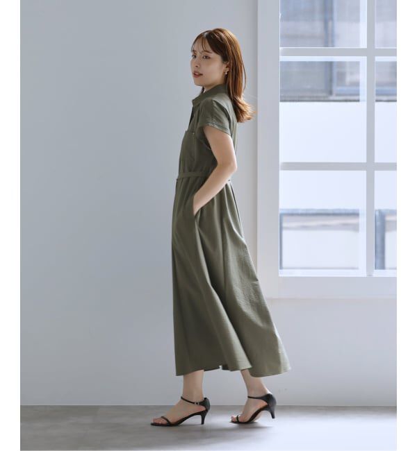  「《予約》【洗える】リベットシャツフレンチスリーブワンピース」|ワンピース|