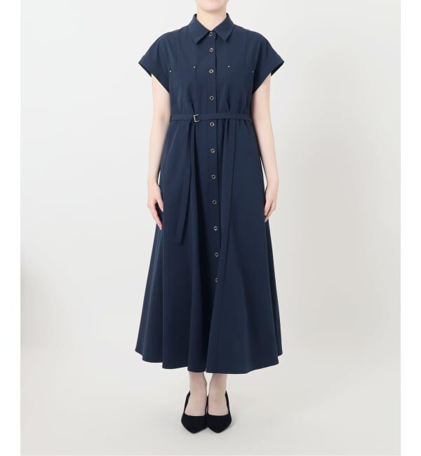  「《予約》【洗える】リベットシャツフレンチスリーブワンピース」|ワンピース|