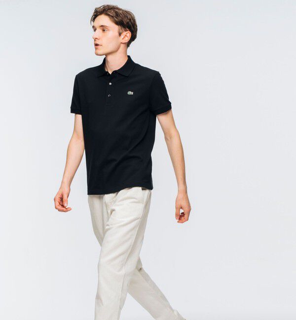 LACOSTE「ソリッド スリムフィット ストレッチポロシャツ（半袖）」|ポロシャツ|ブラック
