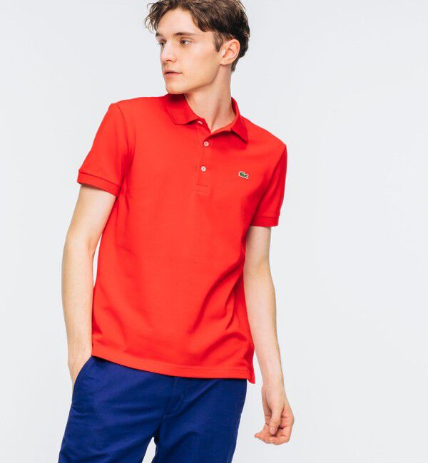 LACOSTE「ソリッド スリムフィット ストレッチポロシャツ（半袖）」|ポロシャツ|レッド