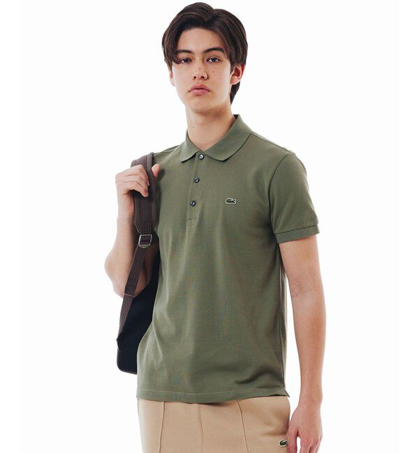 LACOSTE「ソリッド スリムフィット ストレッチポロシャツ（半袖）」|ポロシャツ|ダークグリーン