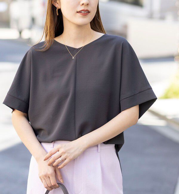 NOLLEY'S「【WEB＆一部店舗限定カラー】《セットアップ対応》ジョーゼットＶネックプルオーバー」|シャツ・ブラウス|チャコールグレー