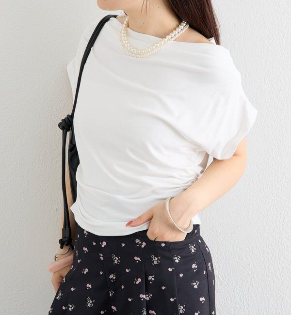  「サイドギャザーオフショルTシャツ」|Tシャツ・カットソー|オフホワイト