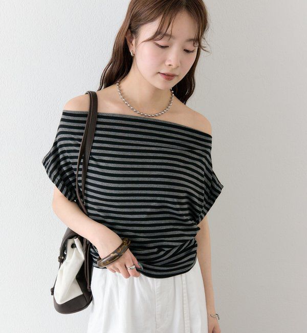  「サイドギャザーオフショルTシャツ」|Tシャツ・カットソー|