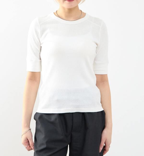 SOFFITTO「ランダムリブ5分袖Tシャツ」|Tシャツ・カットソー|