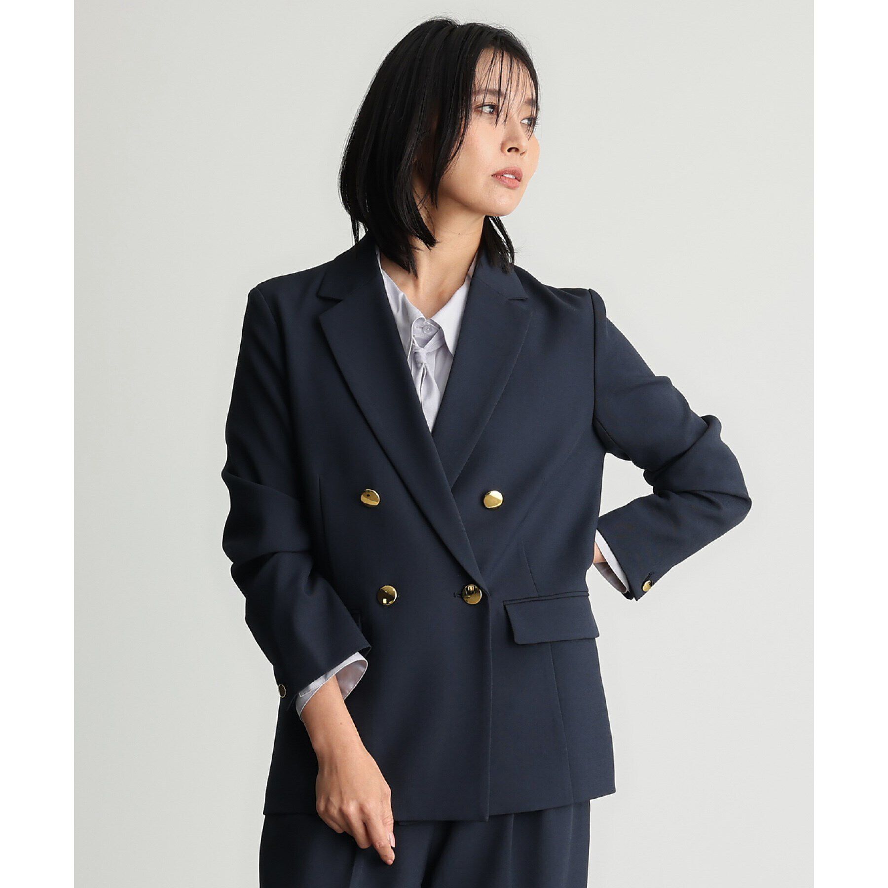 THE SHOP TK「【ONOFF活躍／セレモニー／通勤】CAVIAN Wブレストジャケット／洗える」|テーラードジャケット|