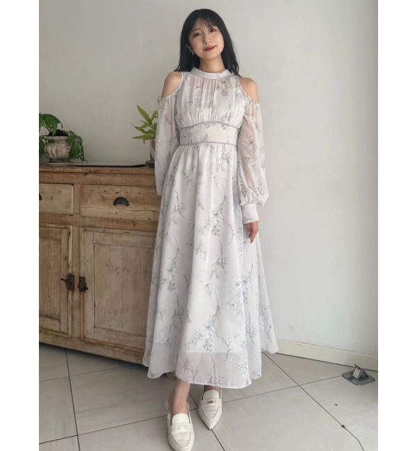 MERCURYDUO「花柄バックレースアップロングスリーブワンピース」|ワンピース|