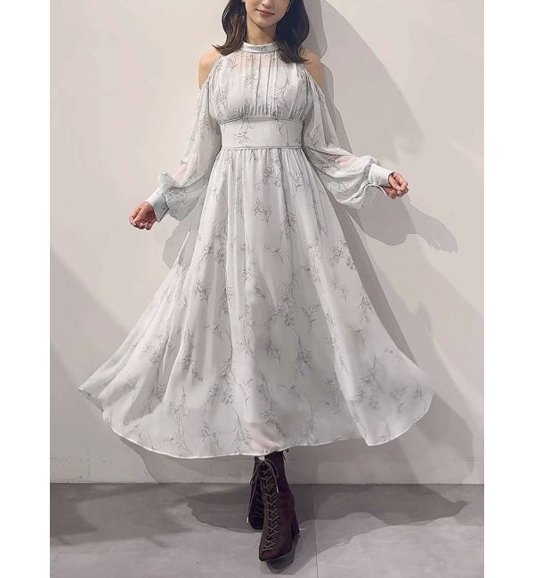 MERCURYDUO「花柄バックレースアップロングスリーブワンピース」|ワンピース|
