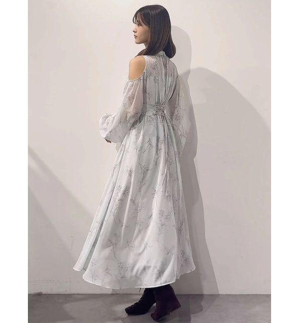 MERCURYDUO「花柄バックレースアップロングスリーブワンピース」|ワンピース|