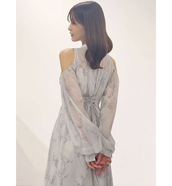 MERCURYDUO「花柄バックレースアップロングスリーブワンピース」|ワンピース|