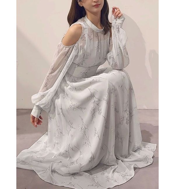 MERCURYDUO「花柄バックレースアップロングスリーブワンピース」|ワンピース|