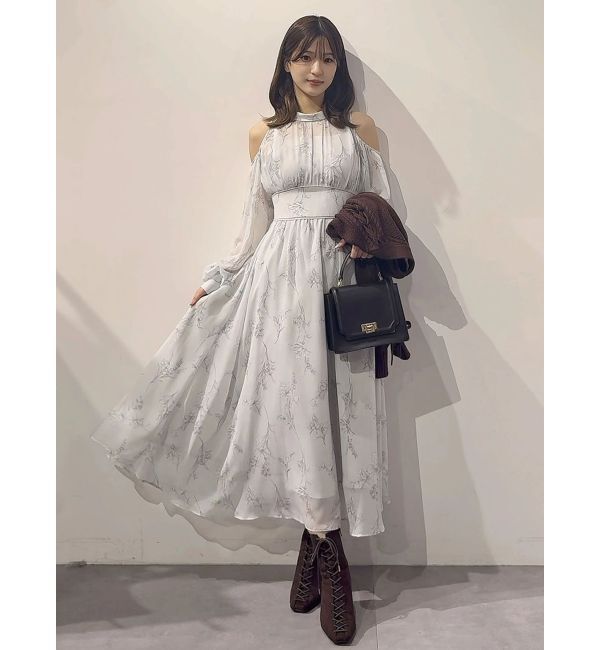 MERCURYDUO「花柄バックレースアップロングスリーブワンピース」|ワンピース|