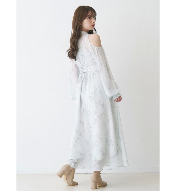 MERCURYDUO「花柄バックレースアップロングスリーブワンピース」|ワンピース|