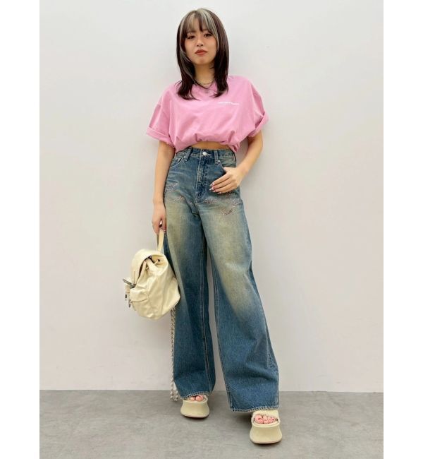 EVRIS「ラインストーンワイドデニムパンツ」|デニム|