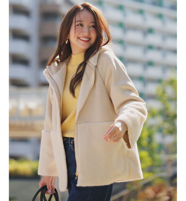 ANY SIS「Luxuryフェイクムートン コート」|その他|アイボリー