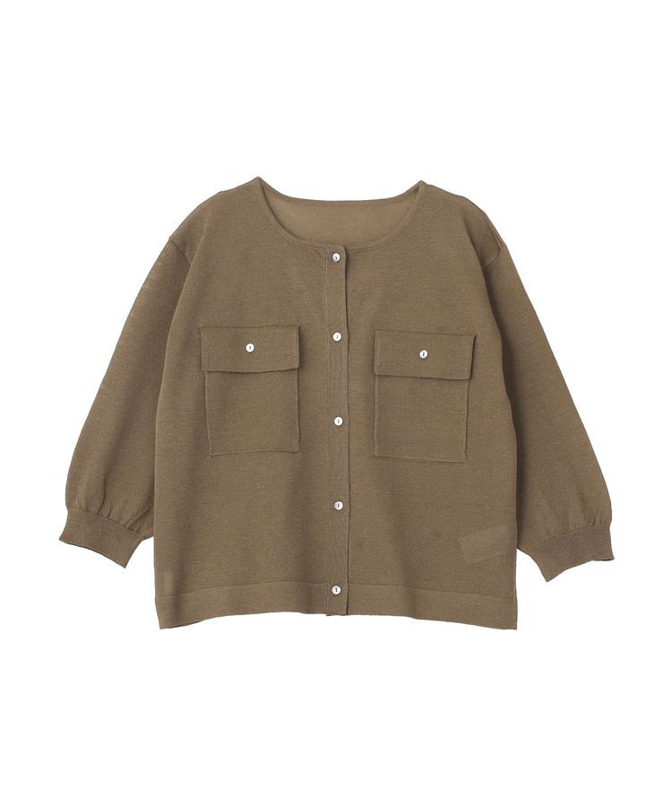 YECCA VECCA「ノーカラー7分袖ポケットカーディガン」|カーディガン|Dark beige