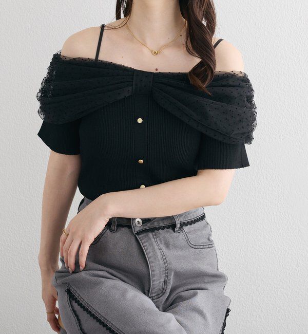  「リボンチュールオフショルニット」|ニット・セーター|