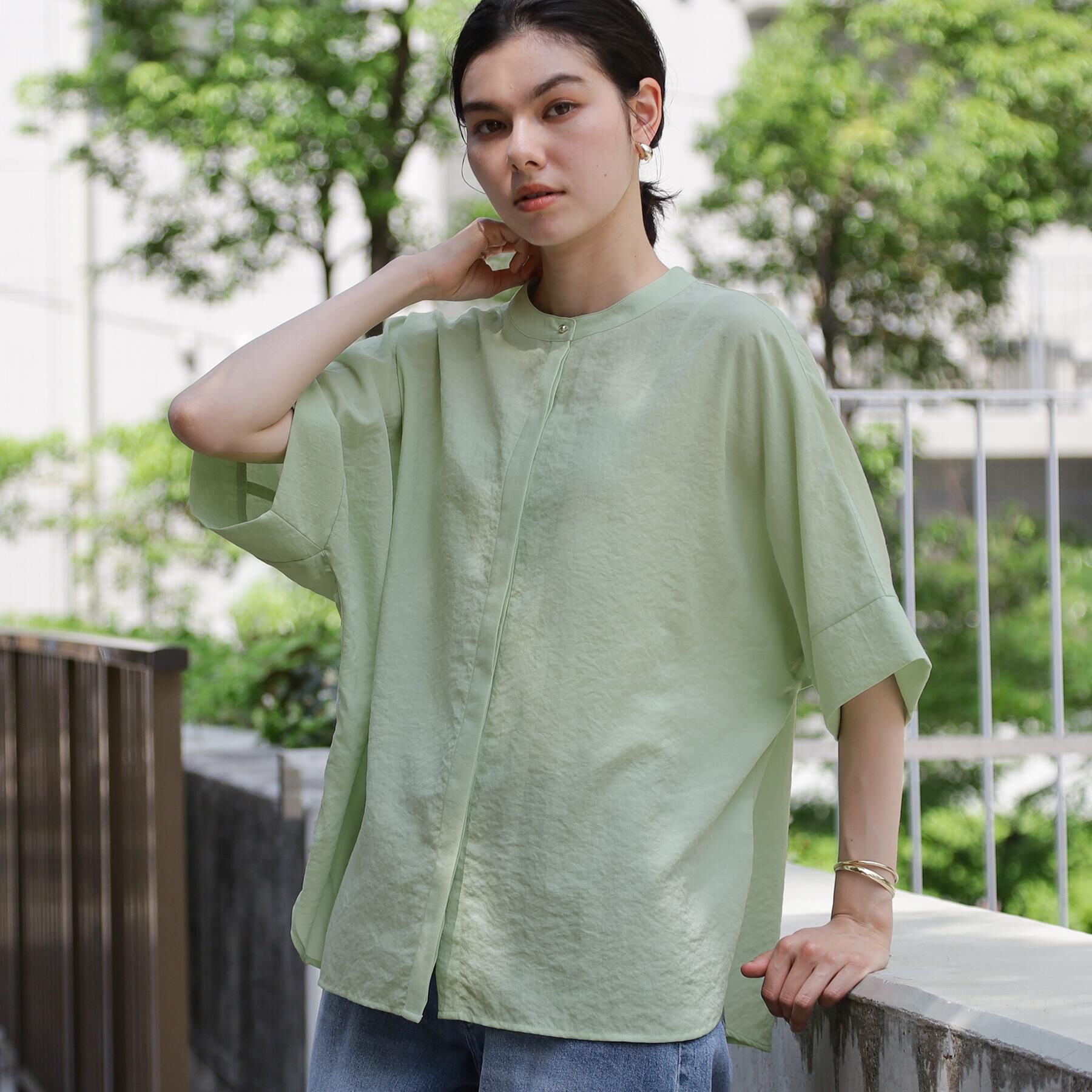 THE SHOP TK「【さりげなく体型カバー】さらっと快適 ドルマン5分袖ブラウス」|シャツ・ブラウス|ミントグリーン(02