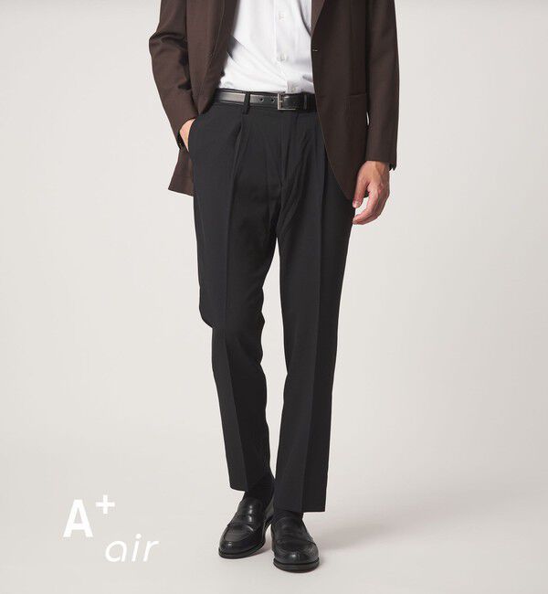 UNITED ARROWS green label relaxing「A+ air メッシュ スタンダード 1プリーツ スラックス -ストレッチ・吸水速乾-」|スラックス|BLACK
