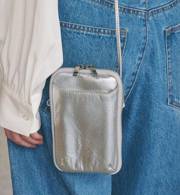 BEAUTY&YOUTH UNITED ARROWS「レザー ジップスリム ウォレットショルダー」|財布|SILVER