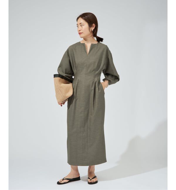 VERMEIL par iena「《一部WEB限定》FLAXASA jewel ox ウエストシェイプワンピース」|ワンピース|