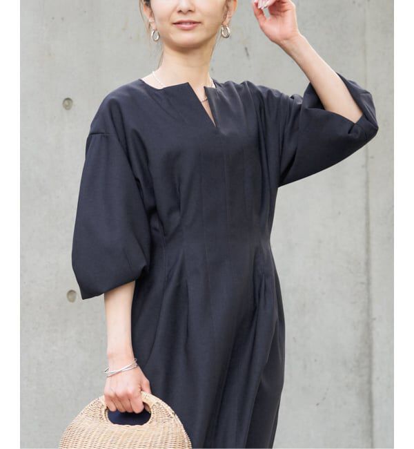 VERMEIL par iena「《一部WEB限定》FLAXASA jewel ox ウエストシェイプワンピース」|ワンピース|