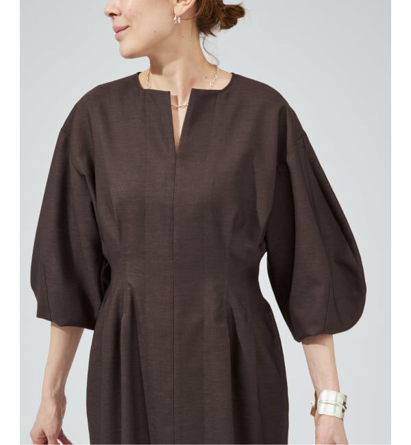 VERMEIL par iena「《一部WEB限定》FLAXASA jewel ox ウエストシェイプワンピース」|ワンピース|