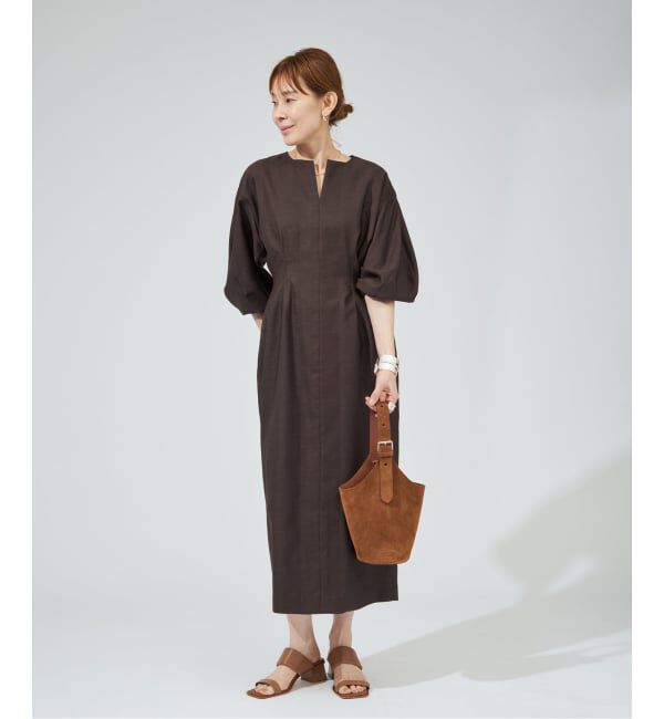 VERMEIL par iena「《一部WEB限定》FLAXASA jewel ox ウエストシェイプワンピース」|ワンピース|