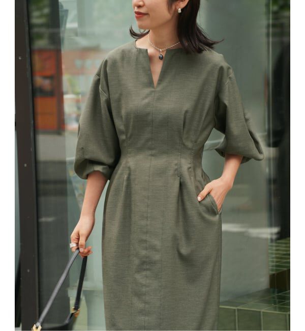 VERMEIL par iena「《一部WEB限定》FLAXASA jewel ox ウエストシェイプワンピース」|ワンピース|
