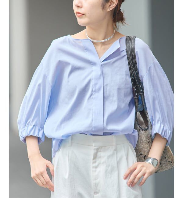 journal standard L'essage「《追加》オーガンジーニュアンスノーカラーシャツ」|シャツ・ブラウス|ブルー