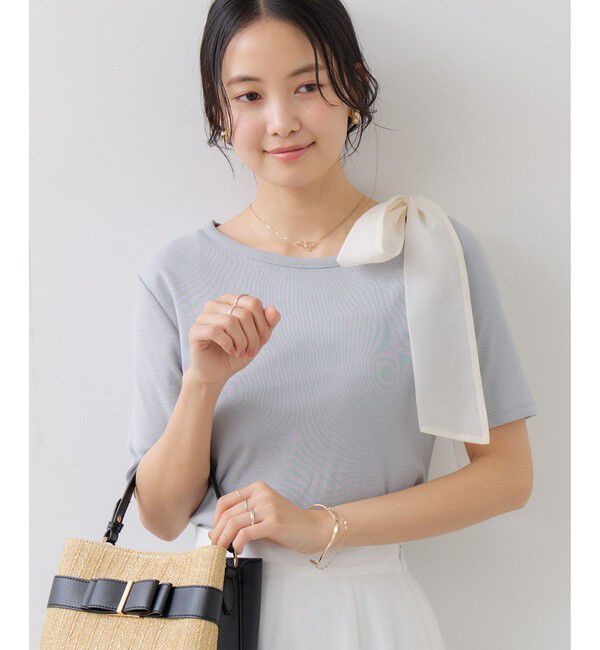 VIS「肩リボンTシャツ」|Tシャツ・カットソー|サックス(48)