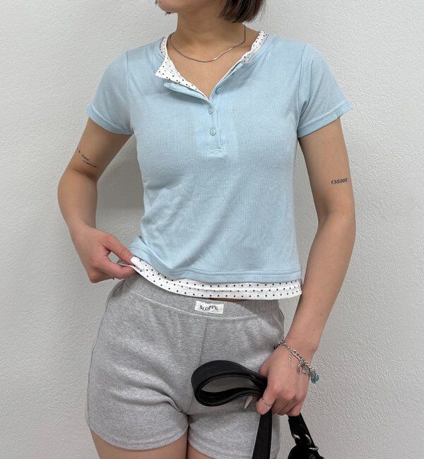  「レイヤードヘンリーS/Sトップス」|Tシャツ・カットソー|